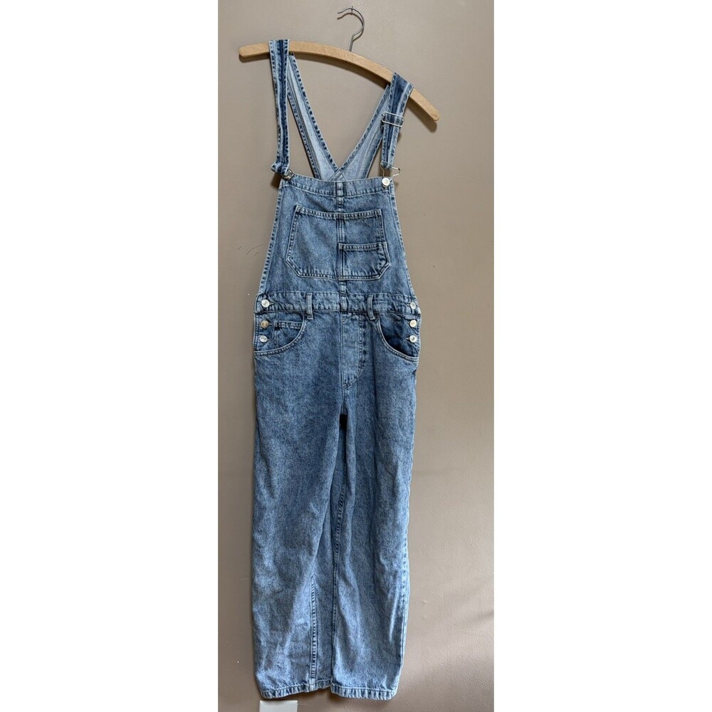 We The Free People Blue Denim Ziggy Jean Overalls Size XS Straight Leg Flawed